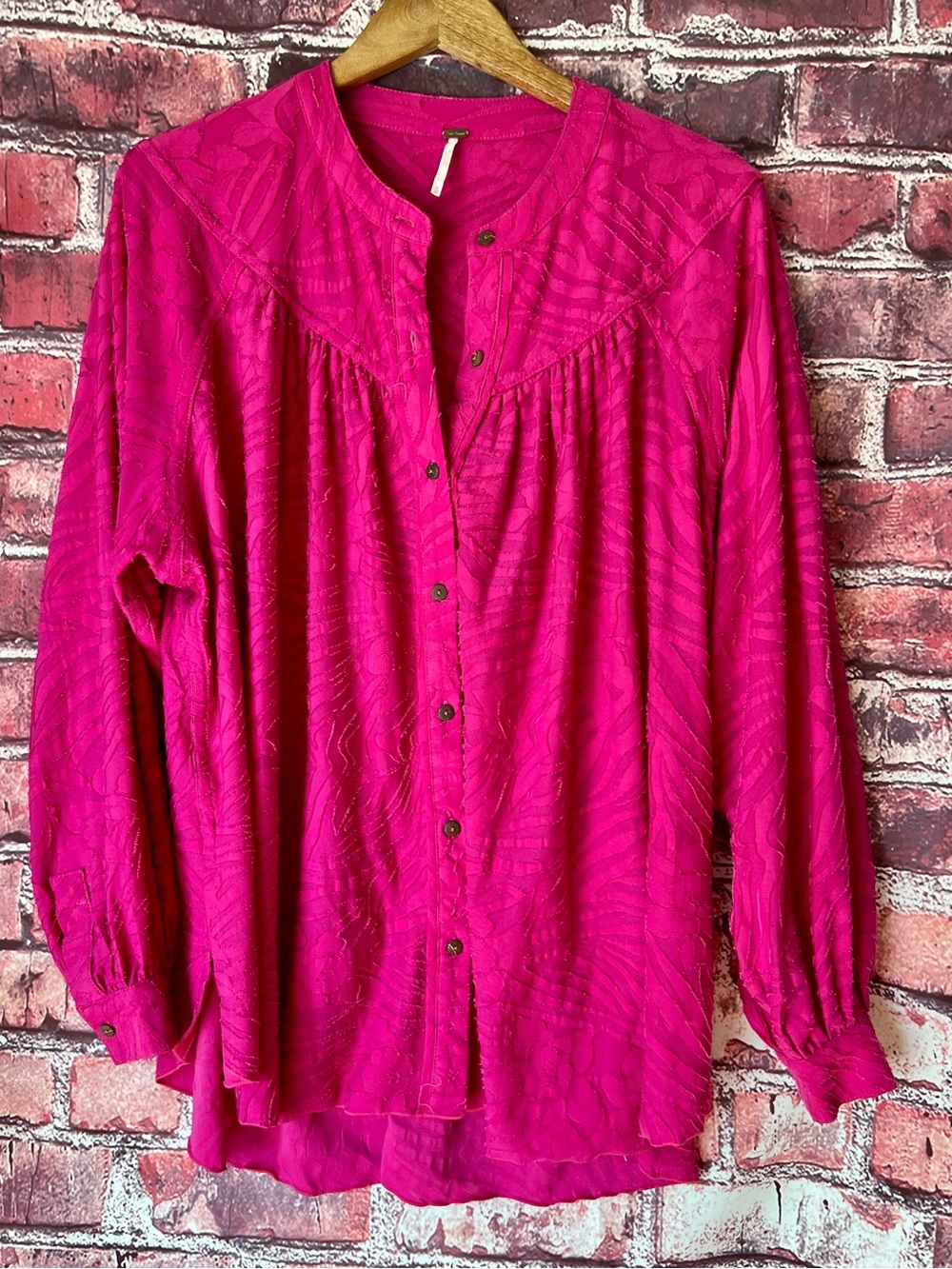 Free People Can't Stop Dreaming Tunic Hot Pink Textured Blouse Medium